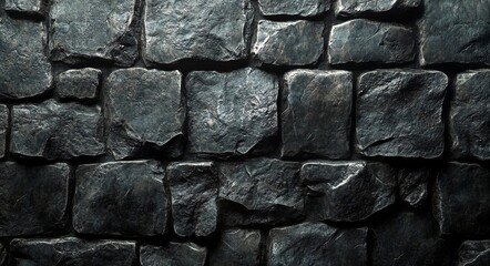 Poster - Textured black stone wall with natural patterns and shapes for background design options