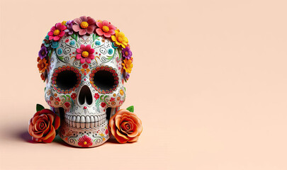 Wall Mural - Dia De Los Muertos Wallpaper Background Illustration, Mexican Sugar Skulls on the Day of The Dead