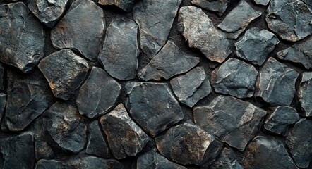 Poster - Textured black stone wall with natural patterns and shapes for background design options