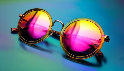 Canvas Print - Vibrant reflections through rainbow mirrored round sunglasses