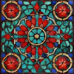 Wall Mural - 4. Intricate Moroccan tile pattern with deep reds and turquoise
