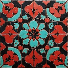 Wall Mural - 4. Intricate Moroccan tile pattern with deep reds and turquoise