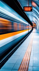 Canvas Print - A train is moving through a tunnel with the time on it, AI