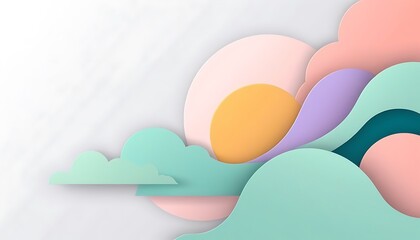 Wall Mural - Abstract illustration of colorful clouds and a sun.