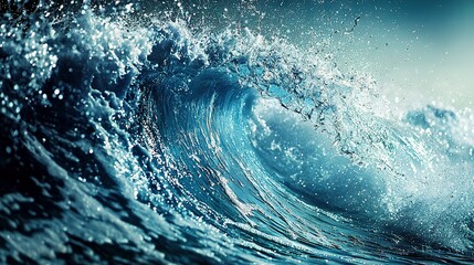 Wall Mural -  Large wave in middle of ocean, water splashes top and bottom