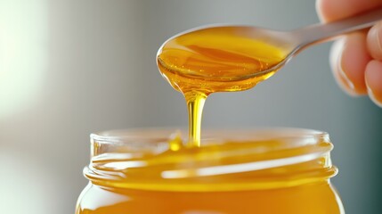 Canvas Print - A spoon full of honey being poured into a jar, AI