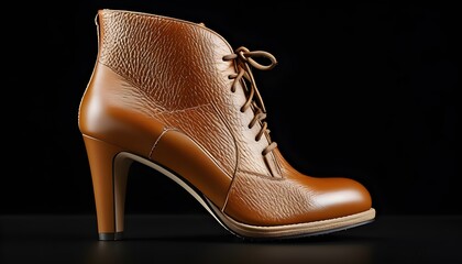 Stylish tan leather heeled ankle boots showcased against a sleek black backdrop