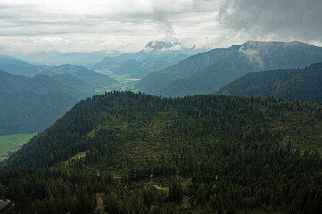 view from the top of the Steinplatte mountain near Waidring in Tyrol in Austria