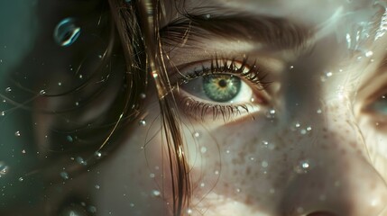 Sticker - Close-Up Portrait of a Woman's Eye with Water Drops