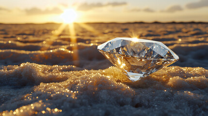 Canvas Print - Close-up of a diamond glinting in the sun with the African salt pans as a backdrop