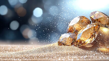 Wall Mural -   Two diamonds resting on a mound of sand with a halo of light behind