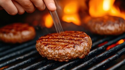 Poster - A close up of a burger being cooked on the grill, AI