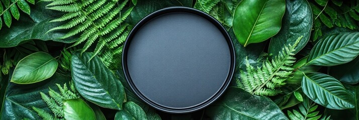 Sticker - Black Circular Object Surrounded by Lush Green Foliage