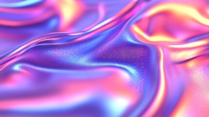 Poster - Abstract Holographic Fabric with Pink and Blue Iridescent Hues