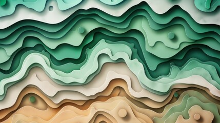 Sticker - Colorful abstract background featuring layered paper cutouts in green, beige, and gray shades