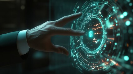 Poster - Hand Interacting with Futuristic Holographic Interface