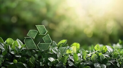 Sticker -   A cluster of green foliage with a recycling emblem centrally positioned within the verdant landscape