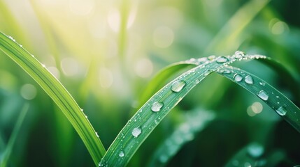 Poster - Dew Drops on Green Blades of Grass