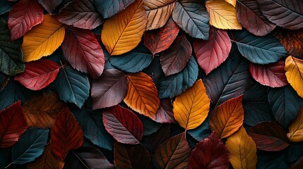 Wall Mural - A Close-Up View of Vibrant Autumn Leaves in a Variety of Colors