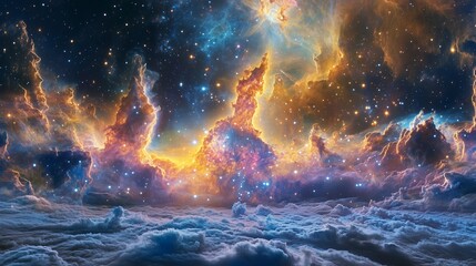 Wall Mural - vibrant celestial clouds illuminate the cosmos in a breathtaking view of the universe's beauty durin