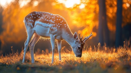 Poster - A Deer Grazing in the Golden Light of Sunset