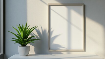 Sticker - Simple Minimalist Interior Design with a Blank Frame and a Plant