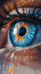 Wall Mural - extreme closeup of human eye iris swirling with vibrant paint splatters surreal artistic interpretat