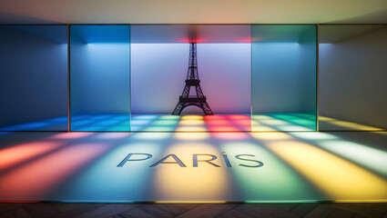 Modern Artistic View of the Eiffel Tower Through Colorful Glass Panels — A Creative Perspective on Paris Icon