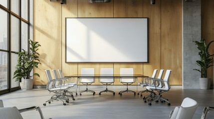 Wall Mural - Loft style meeting room 3d rendering image.There are white brick wall