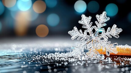 Wall Mural -   A clearer photo of a snowflake on a table against a white background