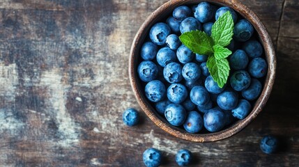 Fresh Blueberries in Wooden Bowl