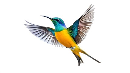 Poster - Regal Sunbird Flying on White Background, Photo Realistic, Wallpaper, Cover and Screen for Smartphone, PC, Laptop, 9:16 and 16:9 Format