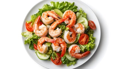 Fresh shrimp salad with lettuce, cucumbers, and cherry tomatoes