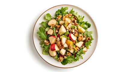 Fresh arugula and apple salad with walnuts and honey mustard dressing