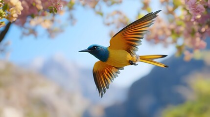 Wall Mural - Regal Sunbird Flying Under Blue Sky, Photo Realistic, Wallpaper, Cover and Screen for Smartphone, PC, Laptop, 9:16 and 16:9 Format