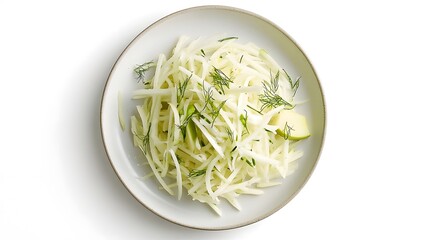 Wall Mural - Fresh apple and kohlrabi salad with dill on white plate