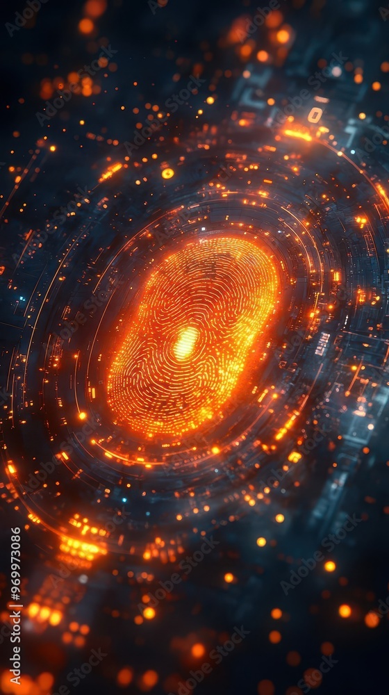 futuristic cybersecurity interface with glowing fingerprint scan 2fa ...