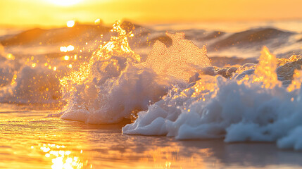 Wall Mural - Golden sunset reflecting on the waves of the ocean.