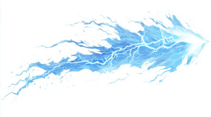 Dynamic lightning bolt frozen in mid-strike isolated on a white background. Weather phenomena isolated on white. Photo realistic photo.
