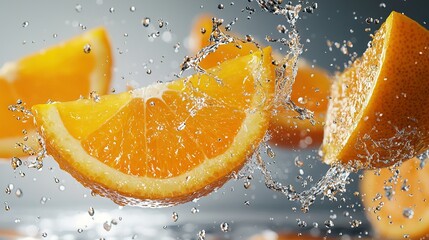 Wall Mural -   A close-up image of an orange with water spraying from its sides, appearing to wet both halves of the fruit