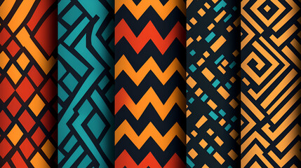 Poster - Abstract Geometric Patterns Seamless  Vector Set For Fabric, Textile, Wallpaper, Wrapping Paper