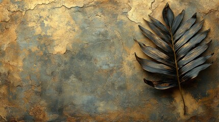 Wall Mural - Black and Gold Palm Leaf on Cracked Textured Background