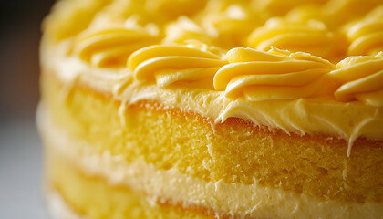 Wall Mural - a close up of a yellow cake with frosting   