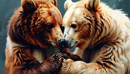 Bears in Harmony: A Hyper-Realistic Embrace of Brown and White Paws