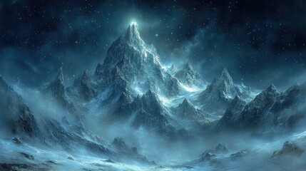 Wall Mural - A Glowing Peak in a Nighttime Mountain Range