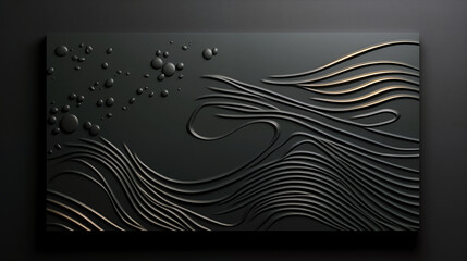 Wall Mural - a black and white abstract painting of a wave with gold accents