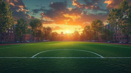 Sticker - Sunset Over an Urban Soccer Field