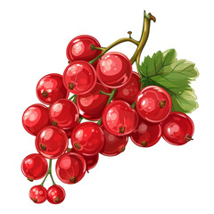 Wall Mural - A cluster of red currants with green leaves on a white background.