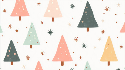 Wall Mural - Christmas trees and snowflakes on a white background. Christmas pattern.