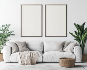 Sticker - Minimalist Scandinavian Living Room Interior with Mockup Poster Frame